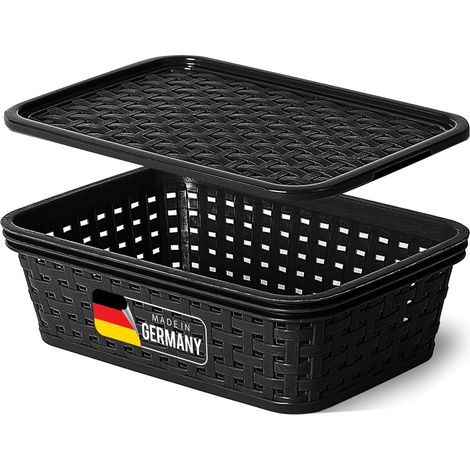 Boîte de rangement Novaliv avec couvercle Mini panier 1L Noir en rotin Panier de rangement alimentaire Boîte empilable Boîte en plastique emboîtable