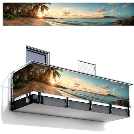SCHERMO PER LA PRIVACY DEL BALCONE Spiaggia - Palme - Oceano - Tramonto 500x90 cm (1/4)