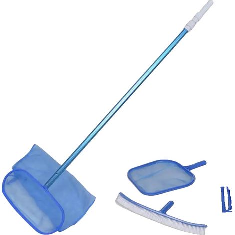 Kit de limpieza de piscinas, pértiga de aluminio ajustable, incluye red para hojas y cepillos, color verde militar. (1/2)