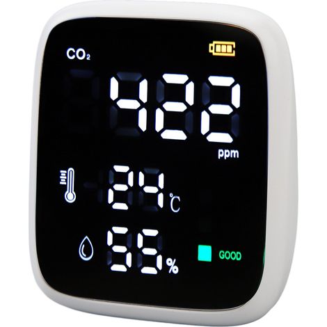 Moniteur de CO2 compact avec écran LCD, détecteur de température et d'humidité, testeur de qualité de l'air avec alarme pour une utilisation familiale en intérieur. (1/5)