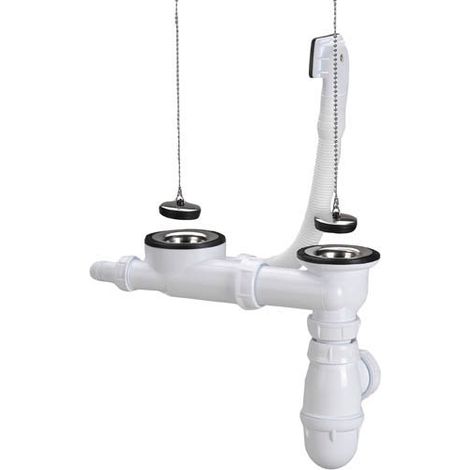 NICOLL Vidage complet Ø70 avec siphon évier inox 2 cuves (1/3)