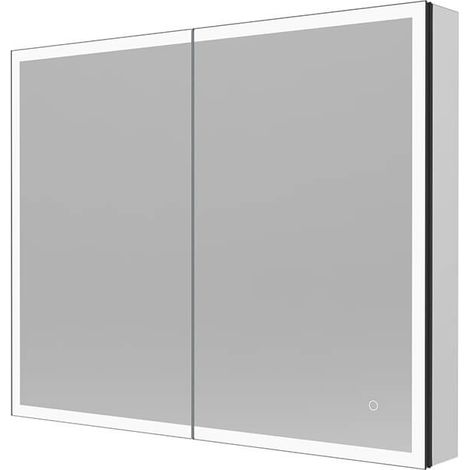 HOME DELUXE LED-Spiegelschrank EVE Schwarz 80 x 60 cm LED Spiegelschrank mit Steckdose, Bad Spiegelschrank mit Beleuchtung und Steckdose (1/4)