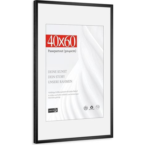 Bilderrahmen 40x60 cm mit Passepartout 30x40 cm, gebürstetes Aluminium, schwarz (1/5)