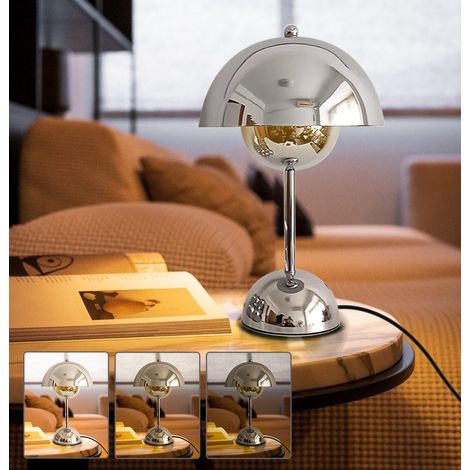 Lampe de chevet à commande tactile, lampe de Table champignon à intensité variable, LED argentée, adaptée à la chambre à coucher (1/5)