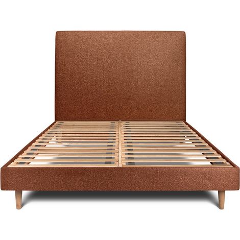 Lit 140x190cm avec tête de lit tapissier bouclette et sommier kit Terracotta - Hauteur totale : 29cm (1/5)