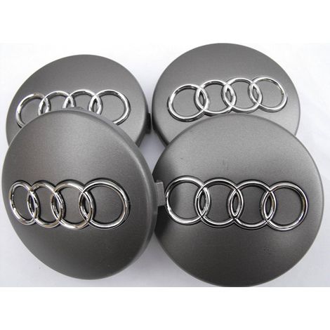nuovi coprimozzi per cerchi in lega Audi da 60 mm, colore argento, con stemmi.