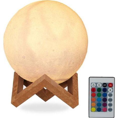 UlisemLampe lune 3D, 16 couleurs, intensité variable, télécommande, sans fil, avec support, lampe lune LED pour enfants, 15 cm, blanc (1/4)