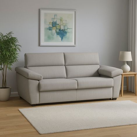 Divano Letto 2 Posti Fisciano, Sfoderabile, Contenitore Made in Italy, di Apertura a Ribalta, 205x95 cm Grigio Chiaro (1/5)