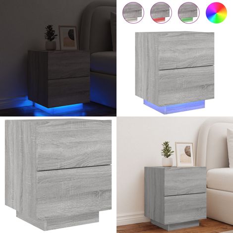 Nachttisch mit LED-Leuchten Grau Sonoma Holzwerkstoff - Nachttisch - Wohnzimmer - Beleuchtung - LED - Grau - Home & Living (1/5)