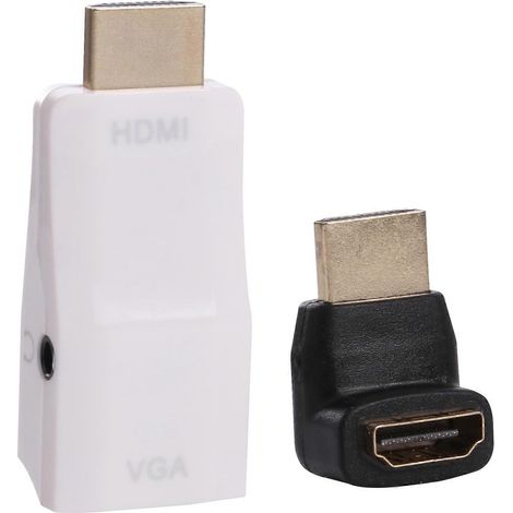 Adaptateur HDMI vers VGA + audio Full HD 1080P, compatible avec les ordinateurs portables, les décodeurs, les lecteurs DVD et les téléviseurs HD (adaptateur HDMI femelle vers mâle inclus). (1/4)