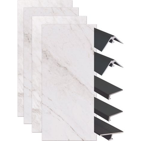 ONDEE ZEN - Pack montage 4 panneaux muraux en niche - marbre gris 200 cm - profilés noirs (1/4)