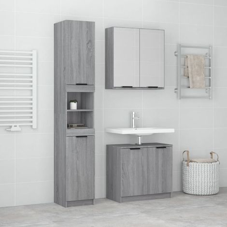 Badezimmer-Schrankset 3 Teile Sonoma Grau (1/5)