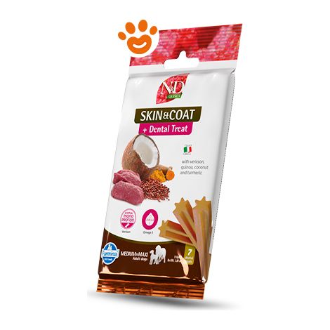 Farmina Dog Snack Dental Treat N&D Quinoa Skin&Coat Cervo Medium/Maxi - Confezione 100 Gr - Snack