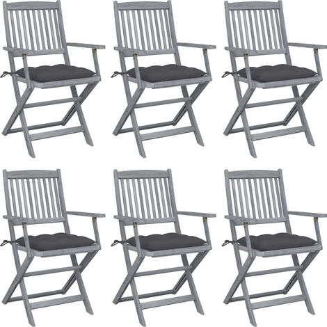 Klappbare Gartenstühle 6 Stk. mit Kissen Massivholz Akazie