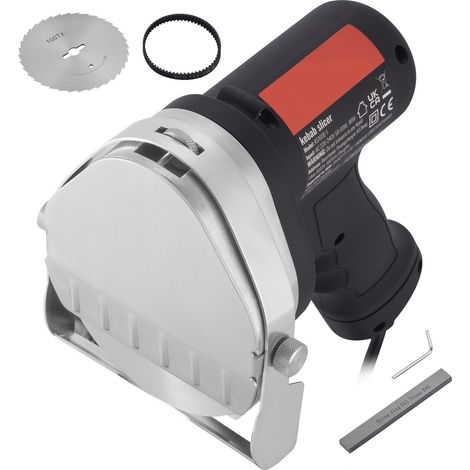 Mophorn Cuchillo Electrico Kebab 80W, Cortadora de Carne Shawarma Turca Kebab Comercial de Acero Inoxidable con 2 Cuchillas Diámetro 100 mm, Espesor Ajustable 0-8 mm, para Restaurante, Snack-Bar