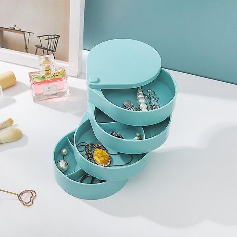 Boîte de rangement à bijoux pivotante bleue pour colliers et boucles d'oreilles (1/4)