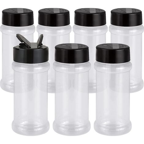 Lot de 7 pots à épices en plastique avec couvercles, contenants ronds transparents de 96 ml (3,4 oz) pour épices, poudres d'assaisonnement et herbes aromatiques. (1/4)