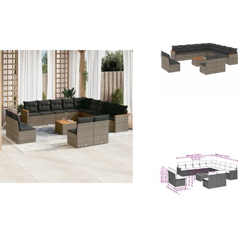 14-tlg. Garten-Sofagarnitur mit Kissen Grau Poly Rattan - Gartenmöbel Set - Esszimmergarnitur - Outdoor Möbel - Lounge Sofa - Rattan Gartenmöbel (1/3)