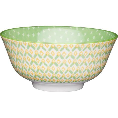 Kitchencraft ciotole a motivi geometrici, 15,5 cm (Set di 4), ceramica, verde/giallo, 15,5 x 15,5 x 7,5 cm (5,5 x 15,5 x 7,5 in).