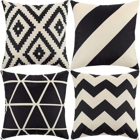 Federe decorative 45x45 cm, set da 4 pezzi, stile moderno, adatte per divani, auto, letti e sedie (motivo geometrico - materiale in cotone e lino). (1/4)