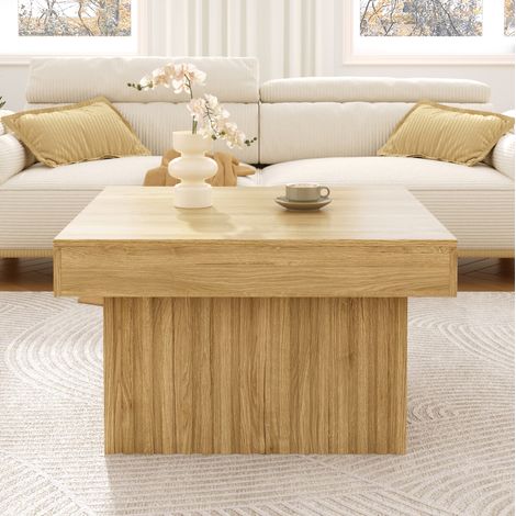 Mesa de centro de madera natural 79x79 cm con tablero de PB y base de MDF (1/5)