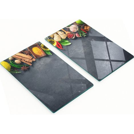 Tablas de vidrio duraderas y elegantes con estampado de hierbas y especias, 2 x 30 x 52 cm.