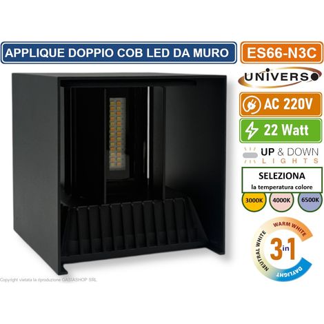 LAMPADA APPLIQUE LED NERA DA MURO 22W CON DOPPIA EMISSIONE CCT 3 IN 1 TEMPERATURA LUCE SELEZIONABILE DA ESTERNO IP65 (1/5)