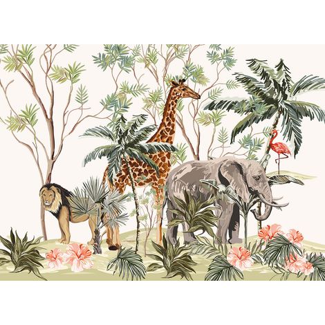 Papier peint panoramique Enfants - Animaux de la Jungle - 195 cm x 142 cm (1/2)