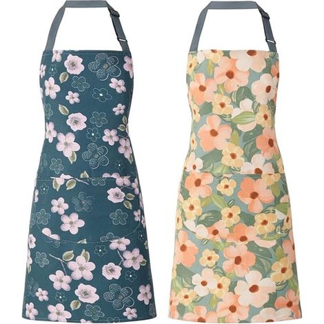 Set di 2 grembiuli da cucina con tasche, grembiule da cucina idrorepellente e oleorepellente, verde scuro, verde chiaro, 72 x 68 cm, grembiule da catering in poliestere, da vasaio (1/5)