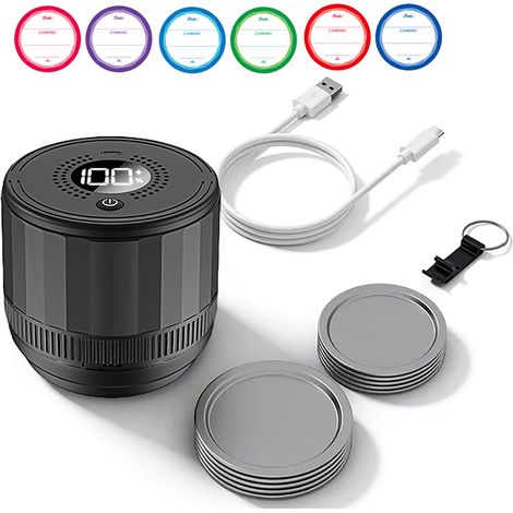 Machine à sceller sous vide électrique pour bocaux avec couvercles large et régulier et ouvre-bocal écran LED forte aspiration sans fil rechargeable Type-C pour conservation et fermentation alimentair (1/2)
