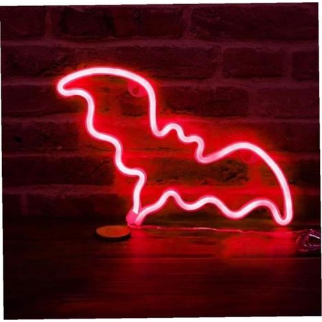 Lampe Néon LED Forme Chauve-Souris - Rouge - 36 x 18 cm - Alimentation Batterie ou USB - Décoration Halloween Murale (1/4)