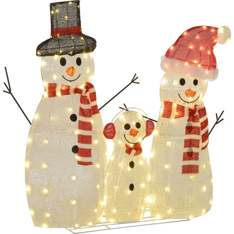 Autre décoration pour Noël Famille de bonhommes de neige, 148 LED, guirlande lumineuse de Noël, résistante aux intempéries, finition brillante, blanche (1/5)