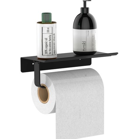 Porte Papier Toilette, Support Papier Rouleau Derouleur Papier WC,Distributeur Papier avec Tablette, Support Mural pour Papier Toilette pour Toilettes et Cuisines(Noir) (1/5)