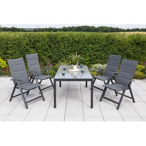 Taviano Set 5tlg 4 Sessel Tisch 150x90cm Alu/Textil