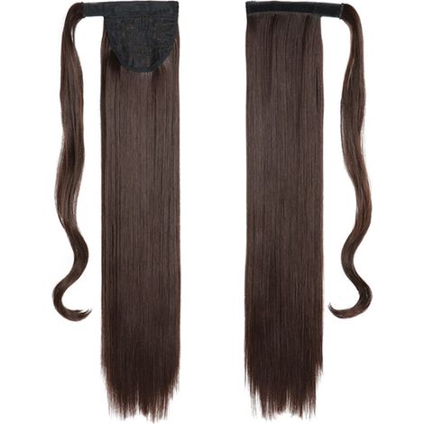 (Mexique) 4 Queue de cheval fausse brune, cheveux longs et raides, queue de cheval à scratch, tresse en cheveux humains (1/5)