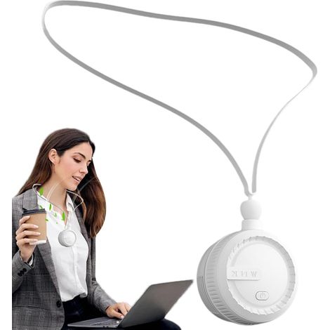 Ventilateur de cou portable 3 vitesses USB rechargeable, ventilateur mains libres pour randonnée camping voyage extérieur,Blanc (1/5)