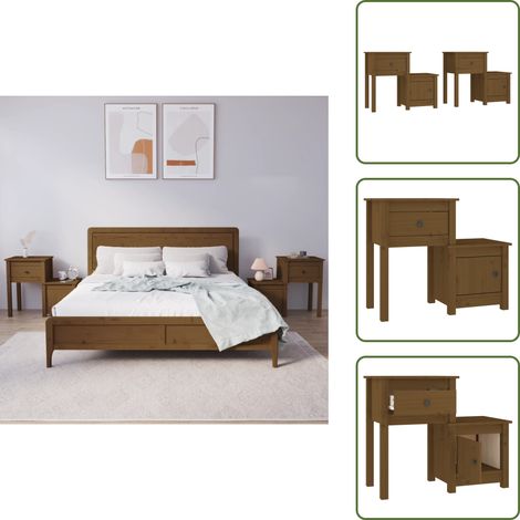 Nachttische 2 Stk. Honigbraun 79,5x38x65,5cm Massivholz Kiefer - Nachttische - Massivholzmöbel - Kiefernholz - Wohnzimmerdeko - Schlafzimmereinrichtung (1/5)