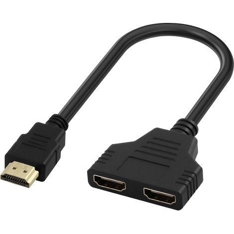 1 Adaptateur Répartiteur HDMI, 1 vers 2 Sorties, Câble 30cm, Plaquage Or 24K, Full HD 1080p, pour TV PC Projecteur (1/5)