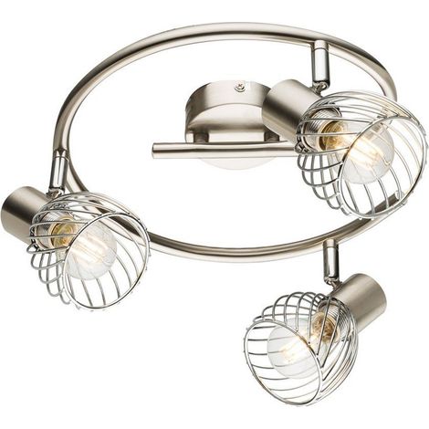 Deckenstrahler TEXAS Silber, Rondell 3-flammig Gitter Lampenschirme, Ø 28cm (1/2)
