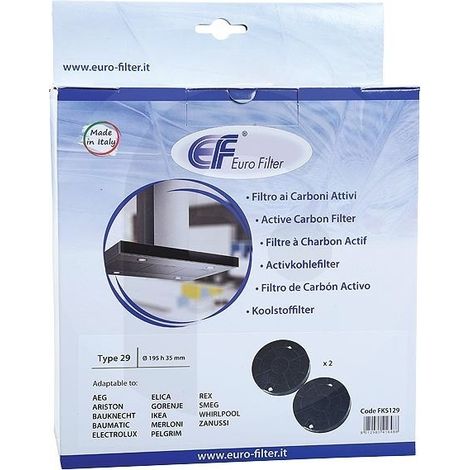 Filtre à charbon Type 29 – Lot de 2 – Diamètre 195mm – Hauteur 35mm – FKS129 – Pour hottes Whirlpool, Aeg, Electrolux – Euro Filter