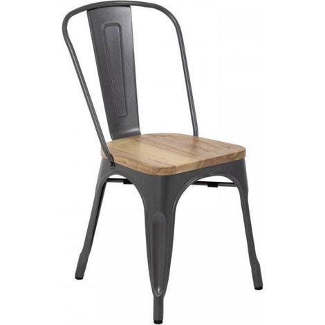 Lot de 4 chaises en acier galvanisé (H)445 mm empilables, assise en frêne (1/5)