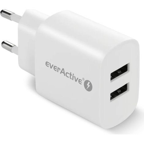 Caricabatterie da parete everActive SC-220 con 2 porte USB da 2,4 A e 12 W.