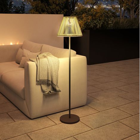 Lámpara solar exterior Ø33x33x135 cm de acero gris, fácil de montar, FloraGrace (1/5)