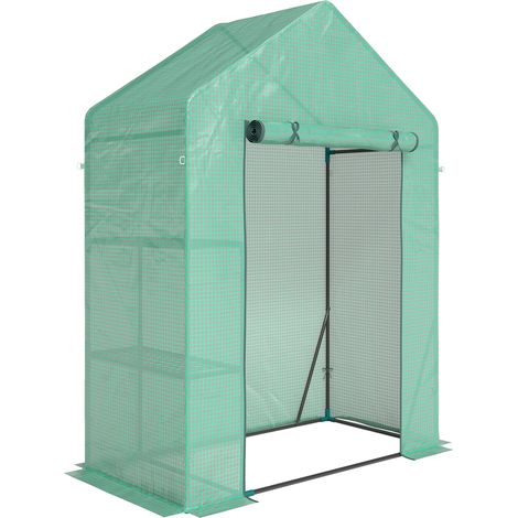 Serra da Giardino 143 x 73 x 195 cm con Scaffale a 2 Ripiani, Verde (1/5)