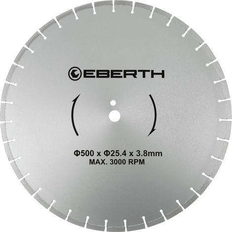 EBERTH Trennscheibe Diamanttrennscheibe für Stein, Beton, Fliesen und Feinsteinzeug, Diamantscheibe mit 500mm Durchmesser 25,4mm Bohrung, 3,8mm Stärke, Diamant Trennscheibe f. Granit, Keramik, Marmor