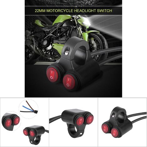 Interrupteur universel 22mm pour guidon moto, double bouton pour phare, frein, feux antibrouillard et klaxon, modèle C, compatible 7/8 pouces, commande étanche, robuste. (1/4)