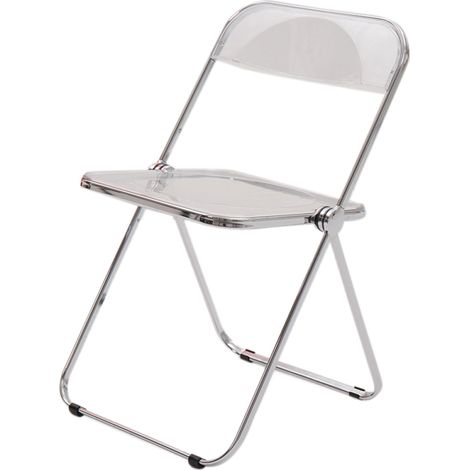 Chaise pliante avec dossier incurvé simple en acrylique et métal, pieds argentés électroplaqués, idéale pour le maquillage. (1/5)