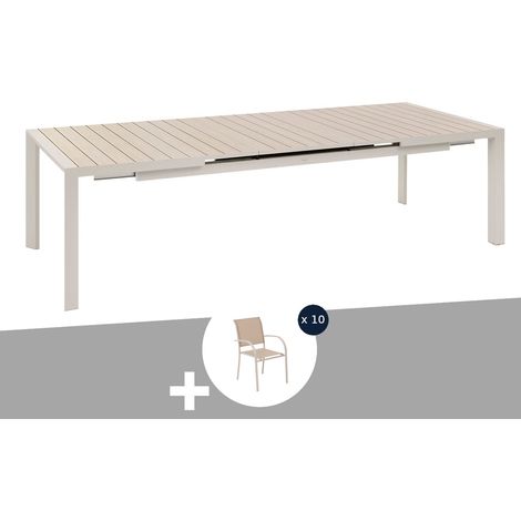Table de jardin rectangulaire extensible en aluminium Evasion Lin/Argile 8/10 places + 10 fauteuils Piazza - Hespéride (1/5)