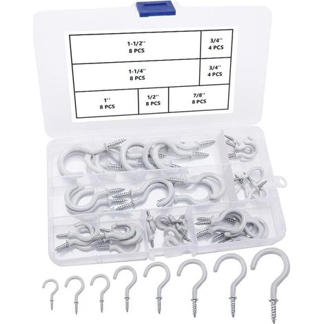 48 Pieces Screw Hooks Ceiling Screw Hooks Ceiling Hooks Vinyl Coated Ceiling Screw Hooks 6 Sizes - White (1/5)