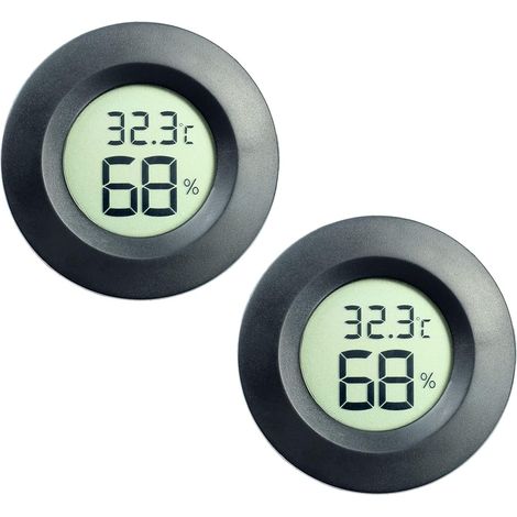 Lot de 2 mini hygromètres-thermomètres numériques avec écran LCD pour intérieur et extérieur, humidificateur, déshumidificateur, serre, cave, chambre de bébé, affichage en Fahrenheit ou Celsius (Noir (1/5)